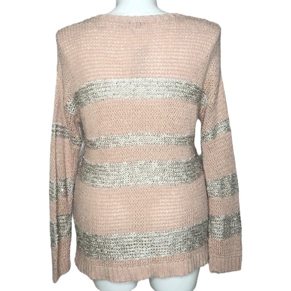 Chico’s NWT Marley Pullover Sweater, Pink Silver Sparkle Stripe Women's 2 (L) - Picture 4 of 13